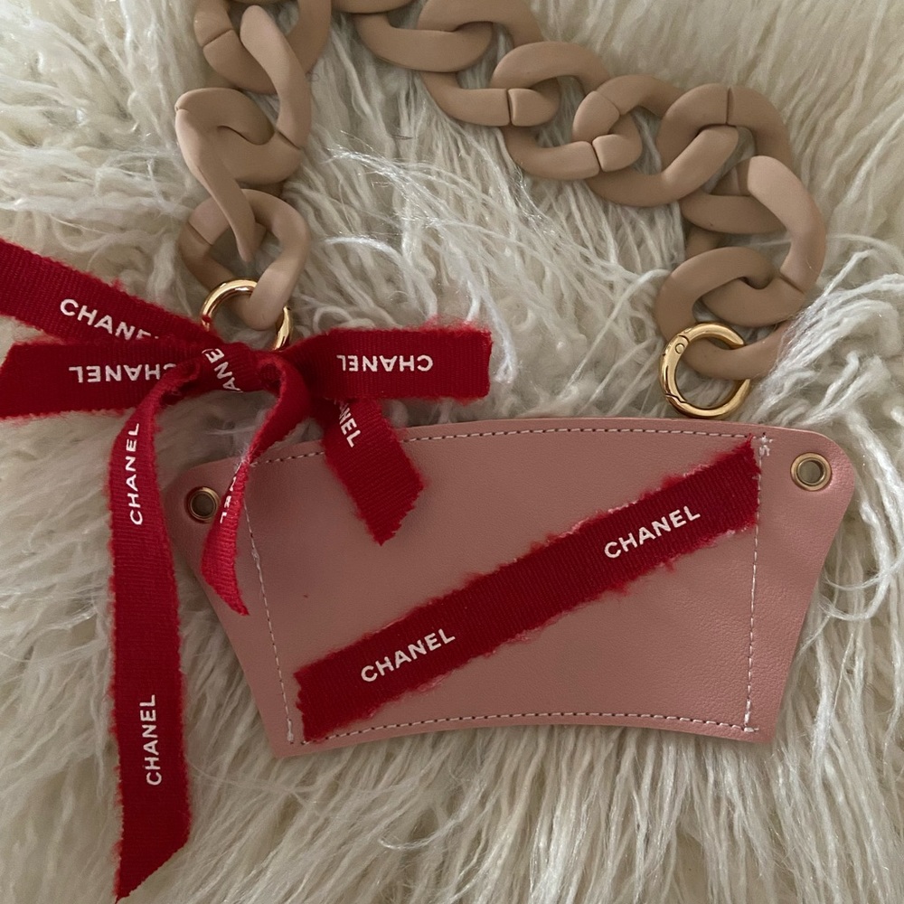 Custom cup holder with authentic Chanel ribbon